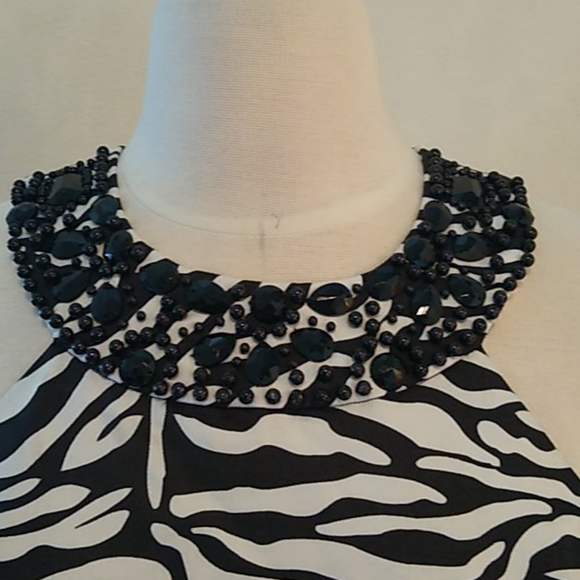 INC International Concepts Zebra print Dress with Beaded neckline, Black/White, - Picture 4 of 15